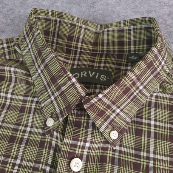 ORVIS Mens Green Plaid Wrinkle Free Long Sleeve 100% Cotton Twill Shirt 77c9 XL - Picture 5 of 11